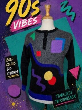 Vintage 90s Abstract Graphic Knit Sweater Angora Wool‎ Blend Art Pattern